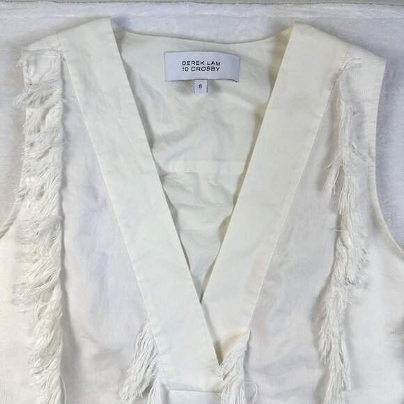 DEREK LAM 10 CROSBY Womens Oversized Blouse White Sz 8 Raw Fringe Overlap Back - Picture 4 of 14